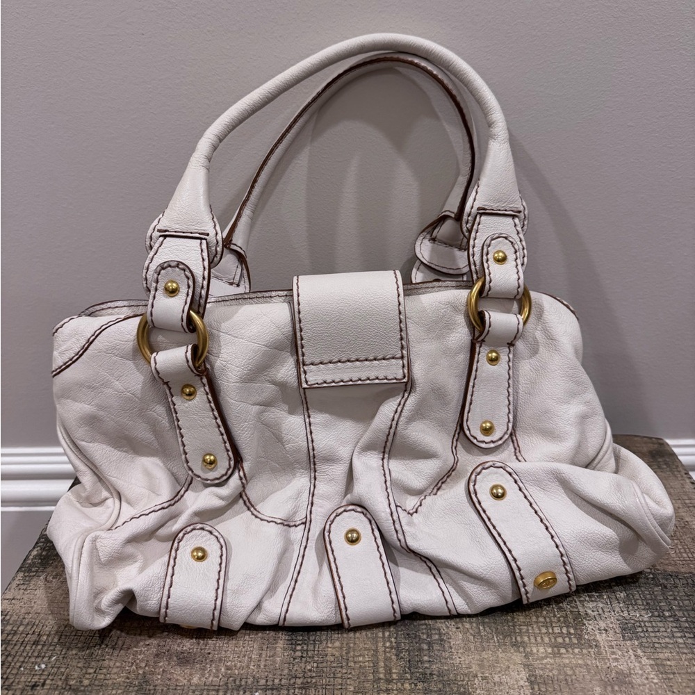 Valentino Garavani Off White Rock Studded Shoulder Leather Bag - Picture 2 of 5